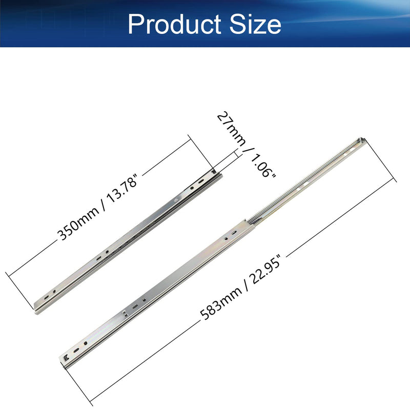Yinpecly 1Pair Metal Ball Bearing Side Mount Drawer Slides for Furniture Drawers, Cold Rolled Steel 2 Fold Ball Slide Drawer Ball Bearing Slide Track Rail, 2 Sections 14" Length 1.06" Wide Silver 14 inch Length