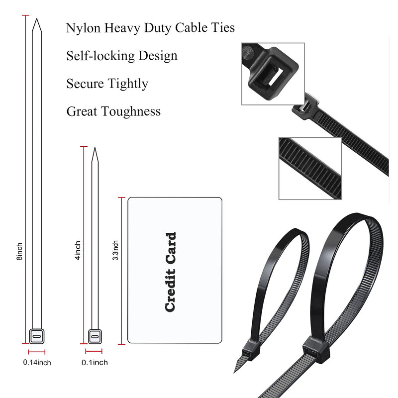 ZLMCUJE Cable Zip Ties Assorted Sizes UV Resistant(4+8 Inch),150 Pcs Premium Plastic Wire Ties,Black Nylon Ties Wraps for Indoor and Outdoor