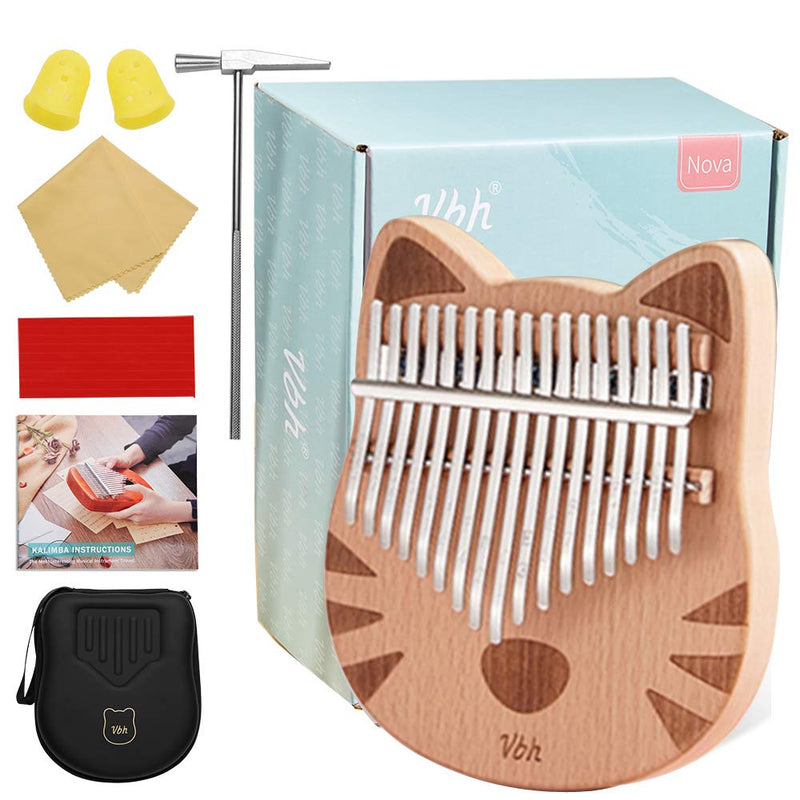 vbh Kalimba, 17 Keys Thumb Piano Builts-in EVA High-Performance Protective Box, Tuning Hammer and Study Instruction, Gift for Kids Adult Lovers Beginners (cat) cat