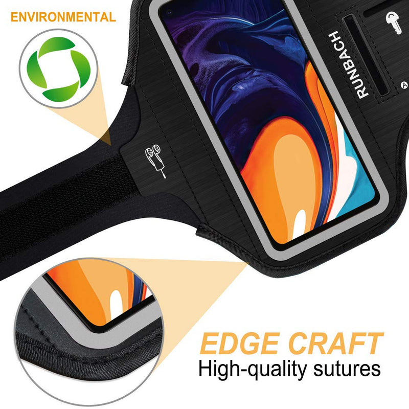 RUNBACH Running Armband for Samsung Galaxy A60/A51/A50/A32/A30/A20/A10E/A10/A9/A9 Pro/M11/M21/M31,Sweatproof Running Exercise Bag for Samsung Phone(Black) Black