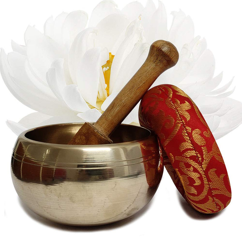 Hand Crafted Tibetan 4 Inch Singing Bowl Set By Trumiri - Helpful for Meditation Chakra Healing Relaxation Peace Mindfulness with Premium Tulsi Beads, Flag, Mallet, Cushion & Potli (Bag)