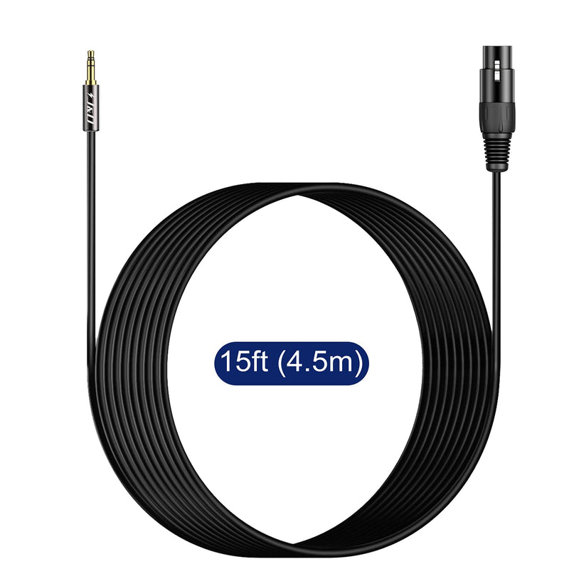 J&D XLR to 3.5mm Microphone Cable, PVC Shelled XLR Female to 3.5mm 1/8 inch TRS Male Balanced Cable XLR to TRS 1/8 inch Adapter for DSLR Camera Smartphone Laptop, Computer Recording Device, 4.5 Meter 4.5 Meter