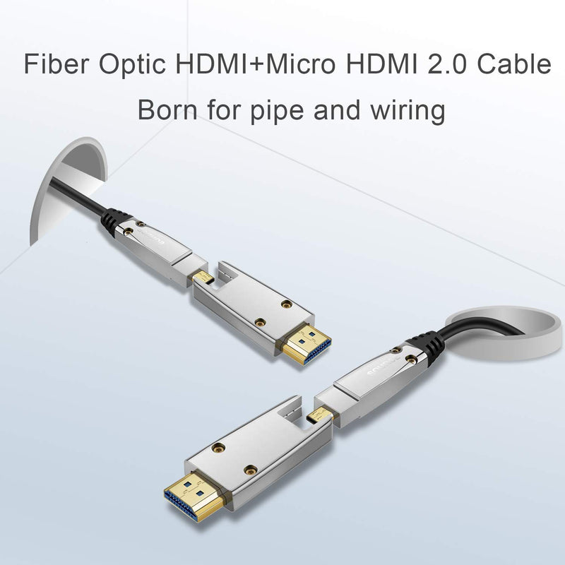 CableCreation Fiber Optic HDMI 2.0 Cable,Dual Micro HDMI Male and Standard HDMI Male Connectors 2-1 Connector Cable High Speed 18Gbps, 4K HDR, 3D, for Tablets, Cameras and Camcorders ,6M 6m