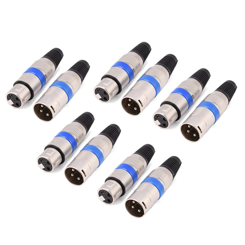 Neufday-5 Pairs 3-Pin XLR Mic Microphone Audio Connector Male Plug + Female Socket, New Year's Gifts