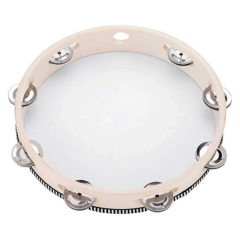 Tambourine for adults 10 inch Hand Held Drum Bell Birch Metal Jingles Percussion Gift Musical Educational Instrument for Church KTV Party (10 inch)