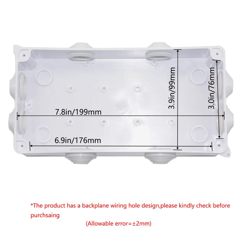 Zulkit Junction Box ABS Plastic Dustproof Waterproof IP65 Universal Electrical Boxes Project Enclosure White 7.9 x 3.9 x 2.8 inch (200 x 100 x 70mm) 7.9" x 3.9" x 2.8" With Holes