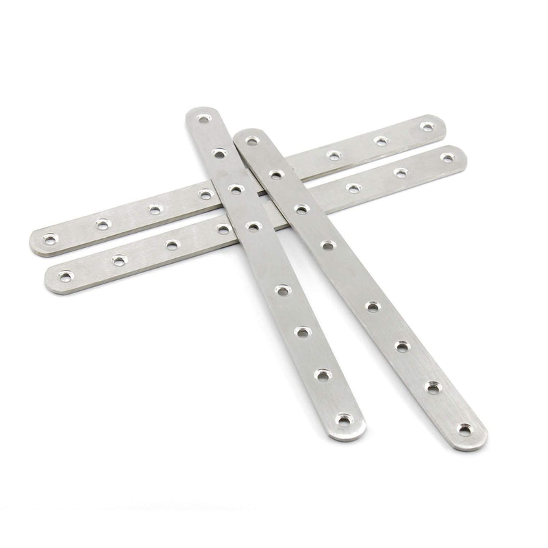 4 Pack Flat Mending Plate for Wood,ULIFESTAR Stainless Steel Straight Brackets 250mm / 10" Length 8 Screw Hole Flat Repair Fixing Wood Brace Joining Plates Connector with Fixing Screws 250x20x3mm/10x0.8x0.1''