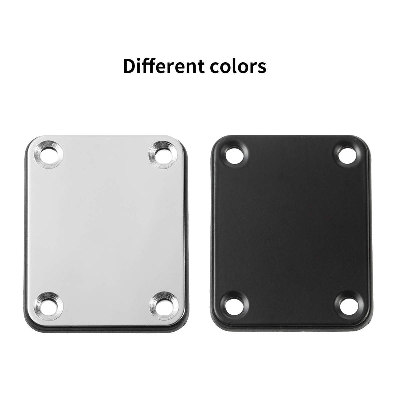 Randon 2 Pcs Metal Guitar Neck Plate Standard 4 Holes with Screws 64 x 51mm Compatible with Strat Tele Style Electric Guitar Jazz Bass Parts Replacement (Black) Black