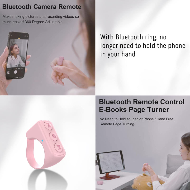 TIK Tok Bluetooth Remote Control Page Turner for iPhone Android Ipad Cell Phone Camera Remote Shutter Selfie Button, Bluetooth Ring (Pink) Pink