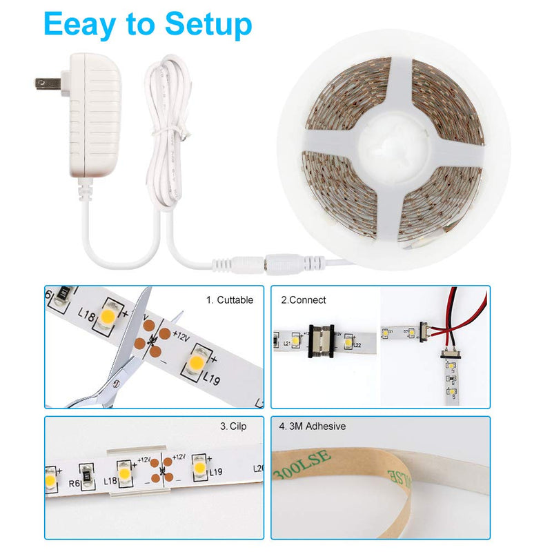 [AUSTRALIA] - White LED Strip Lights, CT CAPETRONIX 16.4ft 6000K Bright 300 LEDs Flexible Tape Lighting Kit, 12V LED Light Strip for Bedroom, Ceiling, Living Room, Kitchen, Closet, Under Cabinet, Vanity Mirror White 