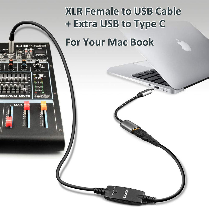 [AUSTRALIA] - EBXYA Microphone XLR to USB PC Cable 3 Ft - Premium 3 Pins XLR Female to USB A Cable for Audio Recording or Karaoke Live Broadcast 3 Feet Microphone USB Cable 