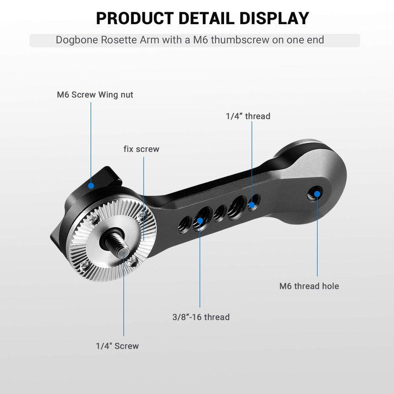 SMALLRIG Rosette Extension Arm Dogbone for Rosette Handle, Rosette Mount Camera Cage Rig Accessories - 1684 Short