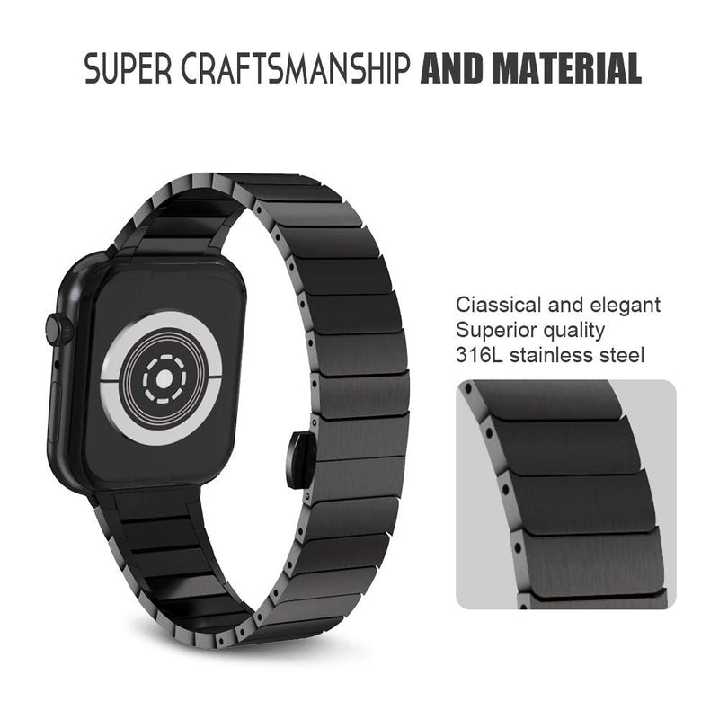 NotoCity Compatible Apple Watch Bands 42mm/44mm Strap Stainless Steel Wristband with Butterfly Folding Clasp Watch band for Apple Watch 6/5/4/SE BLACK 42/44mm