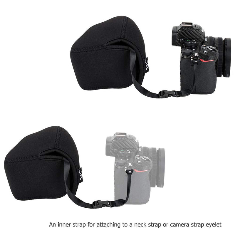 JJC Neoprene Compact Case Travel Pouch for Nikon Z fc Zfc with Nikkor DX 16-50mm Lens/Z50 Z 50 Camera with Nikkor DX 16-50mm Lens and HN-40 Lens Hood - Black