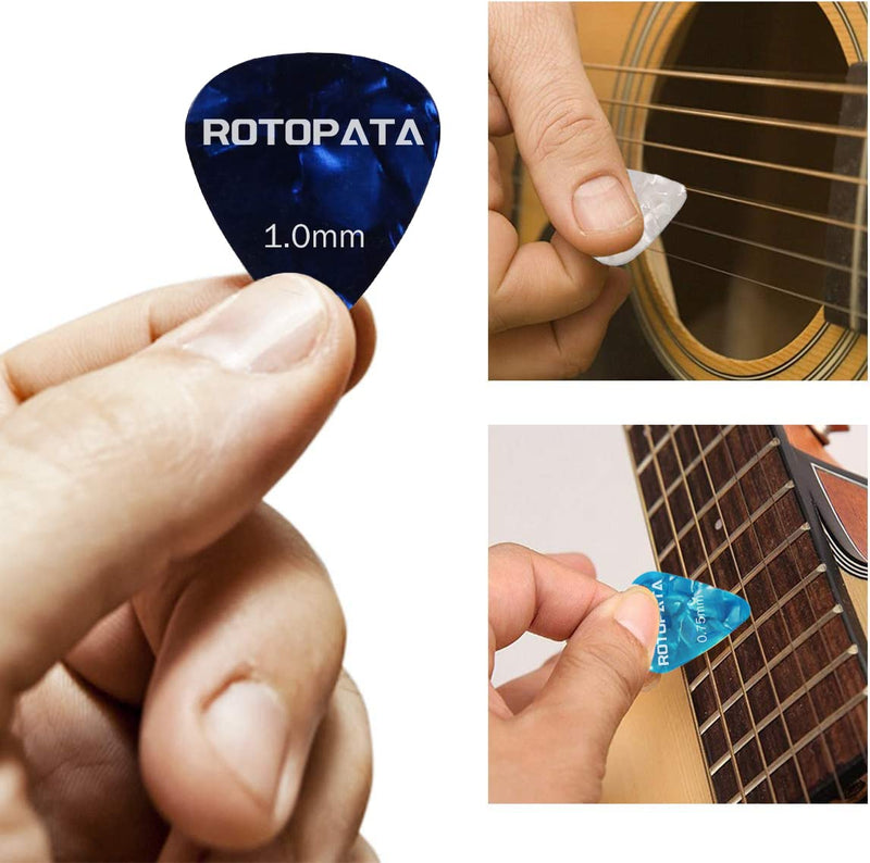 30 Pack Guitar Picks Plectrums with Organizer Storage Box, 0.5 0.75 1.0 mm Includes Thin Medium Heavy Thickness & Variety Colorful Celluloid Plectrums for Bass Electric Acoustic Guitars Ukulele 30 Blend