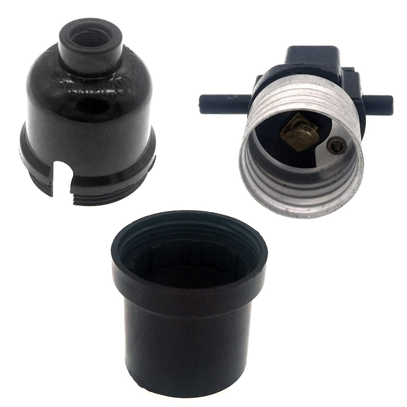 Phenolic Medium Base Light Socket with Push Switch, 3 Pack E26 Medium Screw Light Holder Black Edison Retro Pendant lamp holder