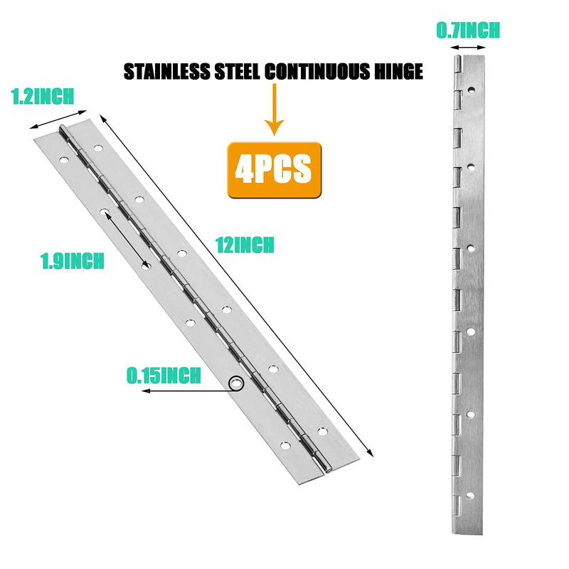 [AUSTRALIA] - EPHECH 4PCS 12Inch Stainless Steel 304 Continuous & Piano Hinges, Heavy Duty Nickle Continuous Hinge Piano Boat Hinges, 0.04" Thickness Folding Cabinet Door Butt Hinge Silver 