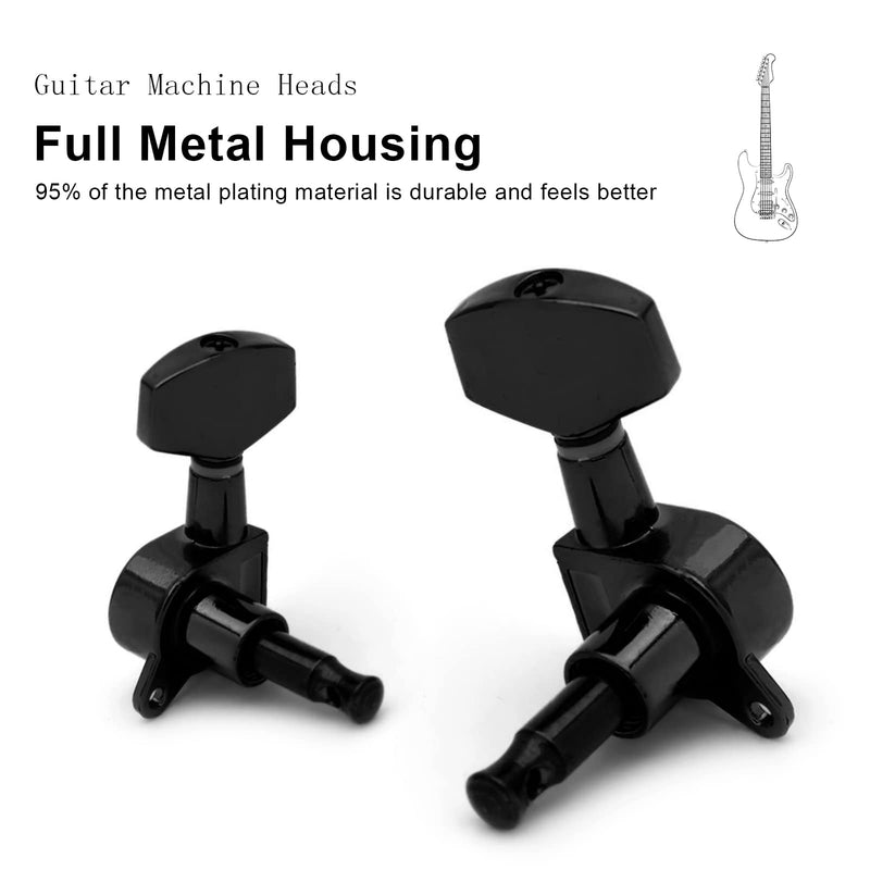 SAPHUE 6 Pieces 6R Guitar tuner pegs,Big Square Sealed guitar tuning pegs tuners machine heads,for Acoustic or Electric Guitar (Black) Black