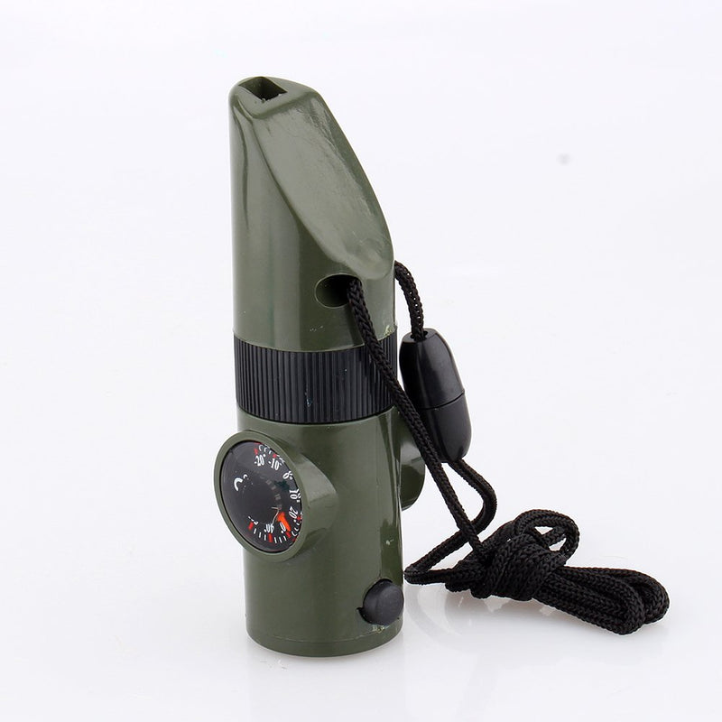 VGEBY 7 in 1 Camping Survival Whistle, Emergency Survival Whistle Multi function Tool, Whistle, Compass, Thermometer, LED Flashlight, Magnifying Glass, Signal Mirror and Small Container