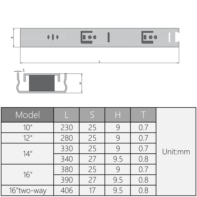 MroMax 16Inch Drawer Slides, 2 Fold Ball Bearing Slide Track Rail 2 Sections Steel Heavy Runners Ball 2 Way Slide Track Rail 0.67Inch Wide Silver White 1 Pair