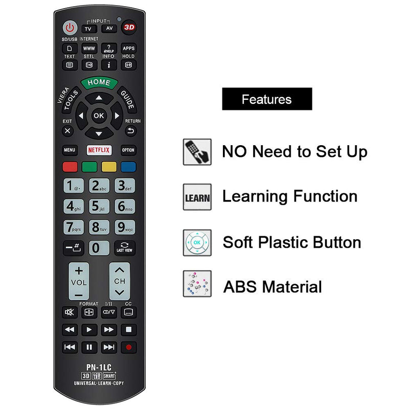 Gvirtue Universal Replacement Remote Control PN-1LC Compatible for Almost All Panasonic-Remote-Control LCD LED 3D Smart 4K Ultra HD TV with Netflix and Viera Link Buttons