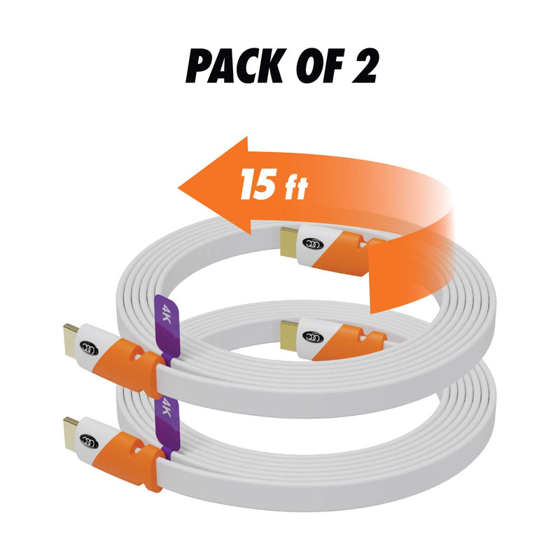 [AUSTRALIA] - Flat HDMI Cable 15 feet - 2-Pack - High Speed HDMI Cord - Supports, 4K Video at 60 Hz, 3D, 2160p - HDMI Latest Standard - CL3 Rated - 15 Feet 15 feet 2-pack 