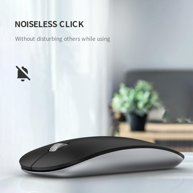 Uiosmuph Wireless Mouse, USB C Rechargeable Computer Mouse, Slim Silent Mice 2.4GHz Optical with USB Nano Receiver and Type C Receiver for Laptop/Mac/PC Matte Black