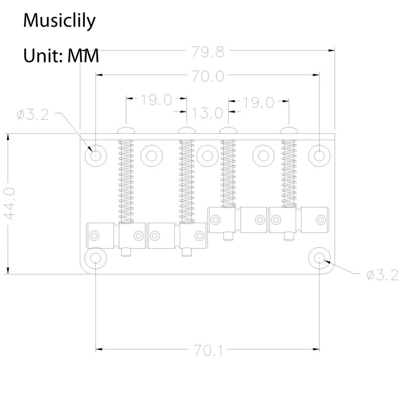 Musiclily 4-String Non-Tremolo Fixed Hardtail Bass Bridge for Jazz Bass and Precision Bass,Chrome Chrome