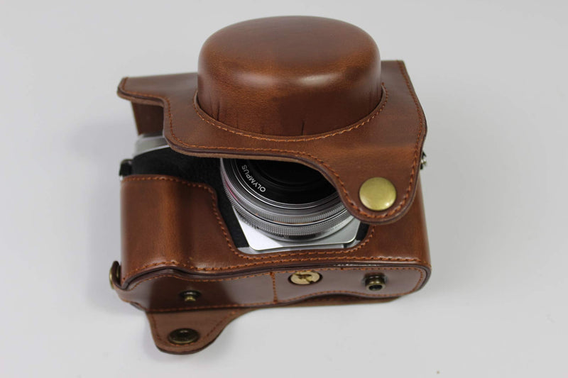 Bottom Opening Version for Olympus OM-D E-M10 Mark IV Full Protection PU Leather Camera Case Bag with Shoulder Strap Dark Brown