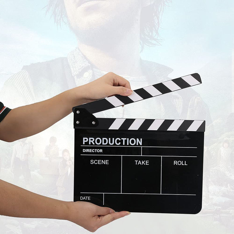 Acouto Director Clip Board Acrylic Director Scene Clapperboard TV Movie Action Board Film Cut Prop with Pen Directors Clapperboard 11.8 x 9.8 x 0.7inch (Black) Black