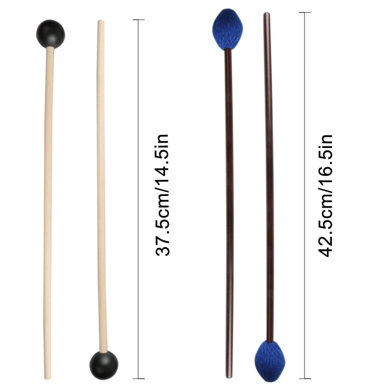 UNIME 2 Pairs Keyboard Marimba Mallets Wood Handle, Medium Blue Hard Yarn Head Keyboard Marimba Mallets, Black Rubber Bell Mallets Glockenspiel Sticks