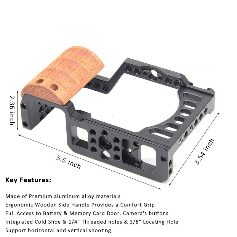 [AUSTRALIA] - Easy Hood Camera Cage for Sony A7C / ILCE-7C, Vlogging Video Rig Stabilizer Accessories with Wooden Handle Grip, Cold Shoe, 1/4" Mounting Points and 3/8" Locating Hole 