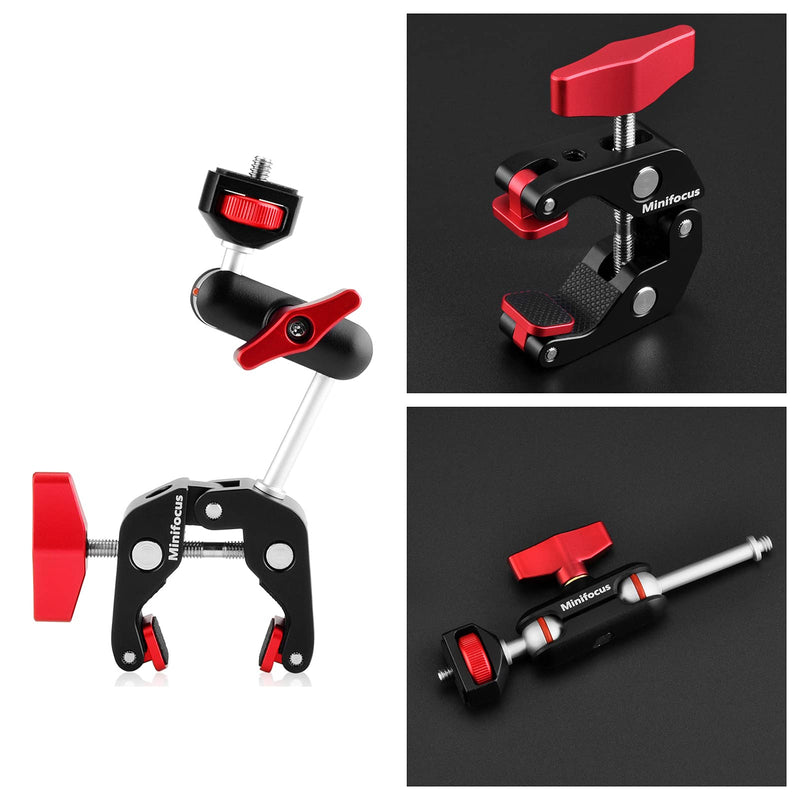 Mini Magic Arm Super Clamp Mount, MINIFOCUS Camera Mount Magic Arm Large Super Clamp with 1/4" & 3/8'' Thread Screw Compatible for DSLR Camera Rig, LED Lights, Flash Light, LCD Monitor Super Clamp Magic Arm Kit