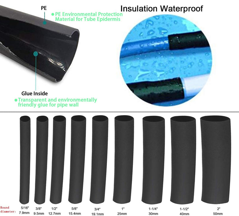 2 Inch Heat Shrink Tubing 3:1 Adhesive-Lined Heat Shrinkable Tube Waterproof Insulation Sealing DIY