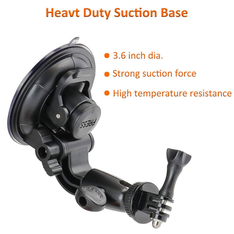Heavy Duty Camera Car Windshield Mount with 1/4-20 Adapter for GoPro Hero Series and All Cameras