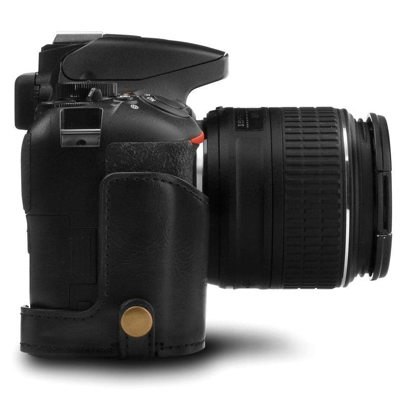 Mega Gear MG1535 Nikon D3500 Ever Ready Leather Camera Case and Strap - Black, Compact