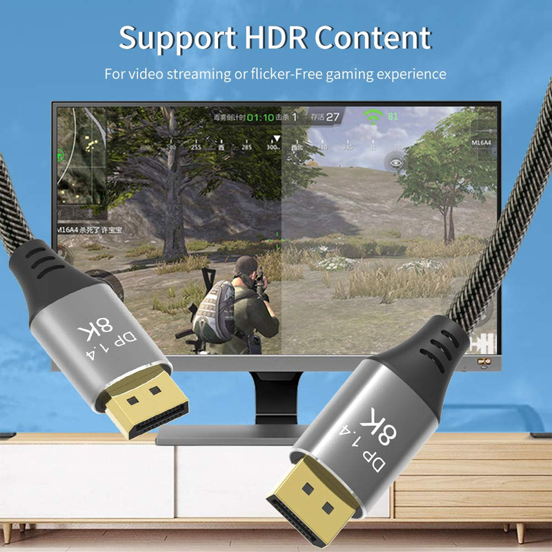 DisplayPort Cable Ultra HD 8K 4K Copper Cord DP Cable 8K DP Cable 1.4 8K@60Hz 4K@144HzDisplayPort Cable (4.9ft) for Laptop PC TV Gaming Monito 4.9ft