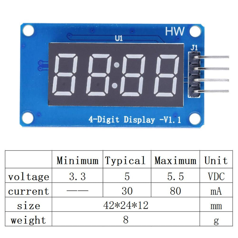 ANMBEST 5PCS TM1637 4 Bits Digital LED Display Module with Clock Display 0.36 inch Common Anode Digital Tube Board for Arduino Raspberry Pi