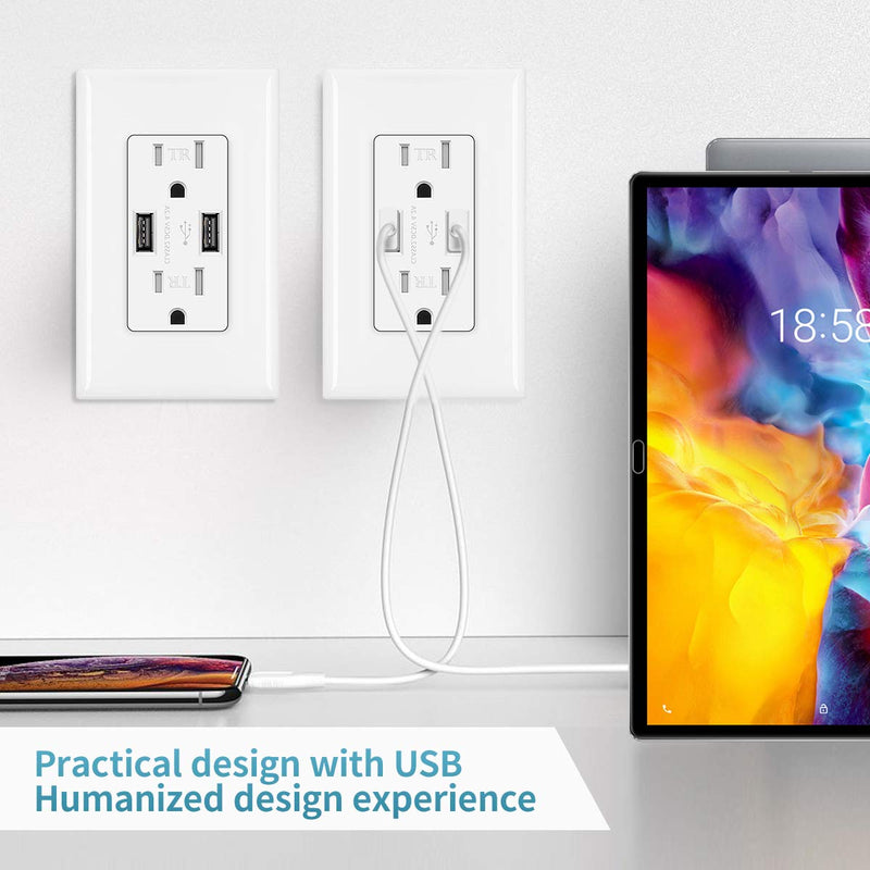 Micmi Outlet with USB High Speed Charger 4.2A Charging Capability, Child Proof Safety Receptacle 15 Amp, Tamper Resistant Wall Socket Plate Included UL Listed U24