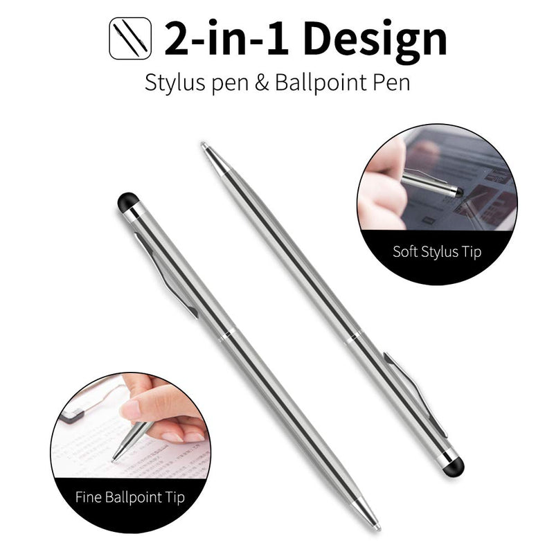 Stylus Pen, UROPHYLLA Stylus Pens for Touch Screens, 2 in 1 Capacitive Stylus Ballpoint Pen Stylus for iPad, Tablet, iPhone, Kindle, Samsung and Other Touch Screen Devices (Silver-10Pack) Silver