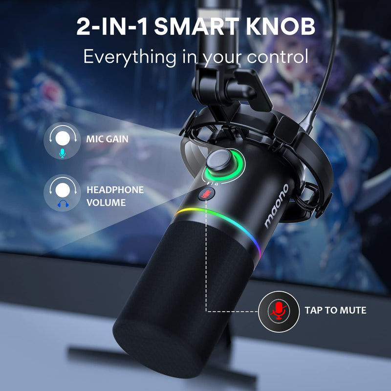 MAONO XLR/USB Podcast Microphone, PC Dynamic Microphone for Recording, Streaming, Gaming & Voice-Over, Metal Mic with Software, Tap-to-Mute, Headphone Jack, Gain Knob & Volume Control-PD200X