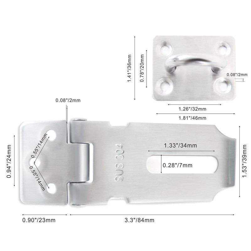 Safety Door Hasp Padlock Latch Lock,SUS 304 High-Quality Polished Brushed Surface,Hasp Lock Latch(3"/80cm) Thicken HaspLock Suitable for Doors,Sheds,Closets,Lockers(3"Hasp-Silver) 3"(Hasp Silver)