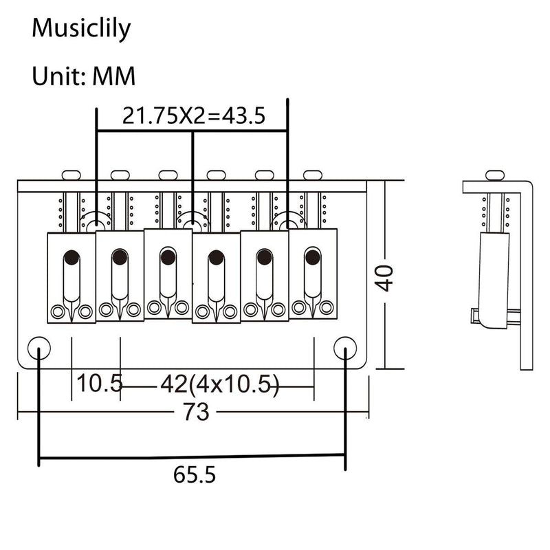 Musiclily Pro 52.5mm 6 String Electric Guitar Hardtail Fixed Bridge,Chrome