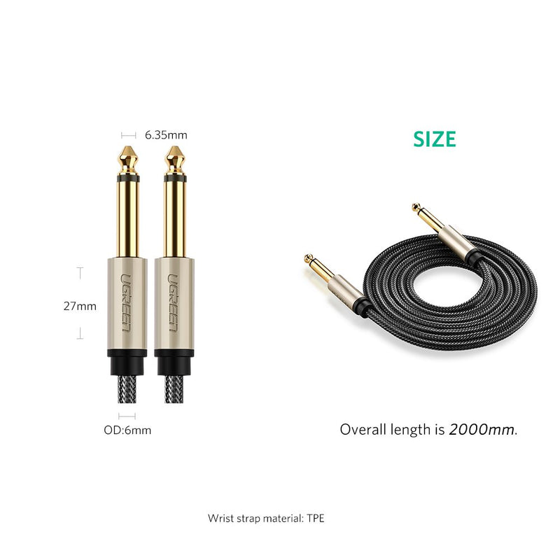 [AUSTRALIA] - UGREEN Premium 6.35mm Mono Jack 1/4" TS Cable Unbalanced Guitar Patch Cords Instrument Cable Male to Male with Zinc Alloy Housing and Nylon braid (6FT) 6FT 