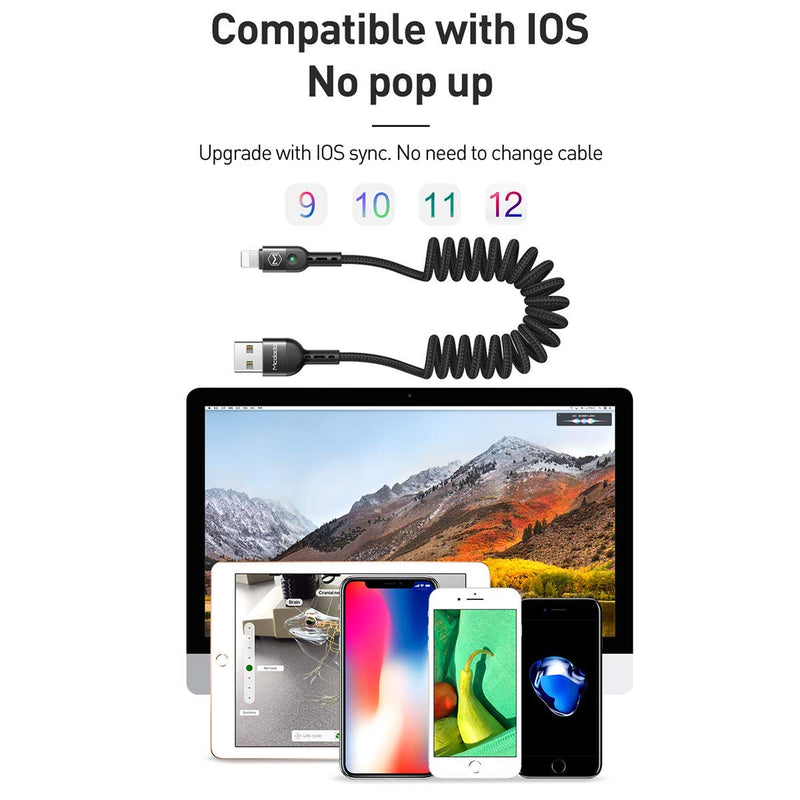 AICase Coiled Charging Cable,6ft/1.8m Elastic Nylon Cable,Charge and Sync for Phone XS/XS Max/XR/Phone X/8/8 Plus/7/7 Plus, Pad Pro Air 2 and More