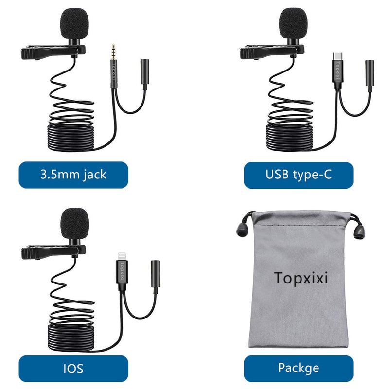 [AUSTRALIA] - Topxixi Lavalier Microphone Upgraded 2in1 with Earphone Jack, Clip-on Omnidirectional Condenser Mic for Android Smartphone iPhone Recording Video/YouTube/Interview 3.5mm jack, 59inch 