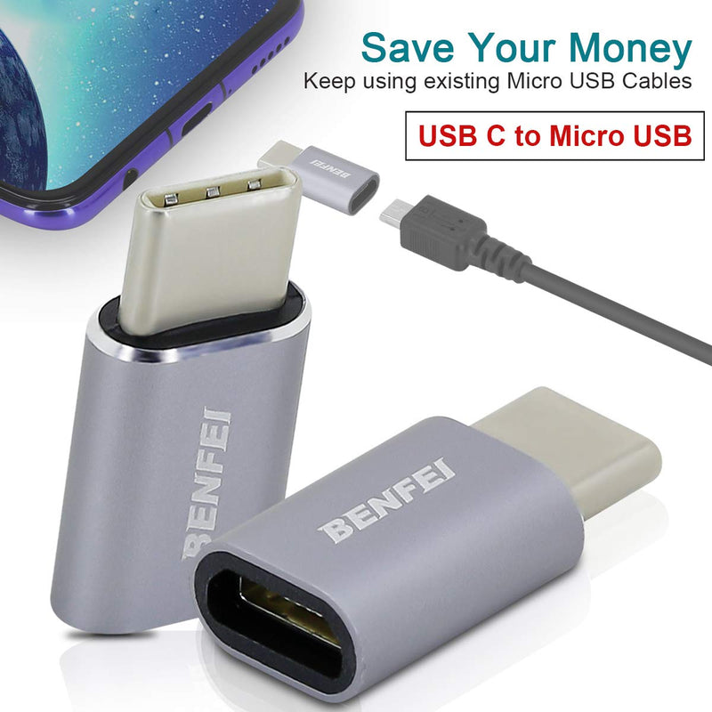 BENFEI Micro USB (Female) USB-C (Male) 3 Pack Adapter Compatible for MacBook 2018 2017 2016, Samsung Galaxy Note 8, Galaxy S8 S8+ S9, Google Pixel, Nexus, and More