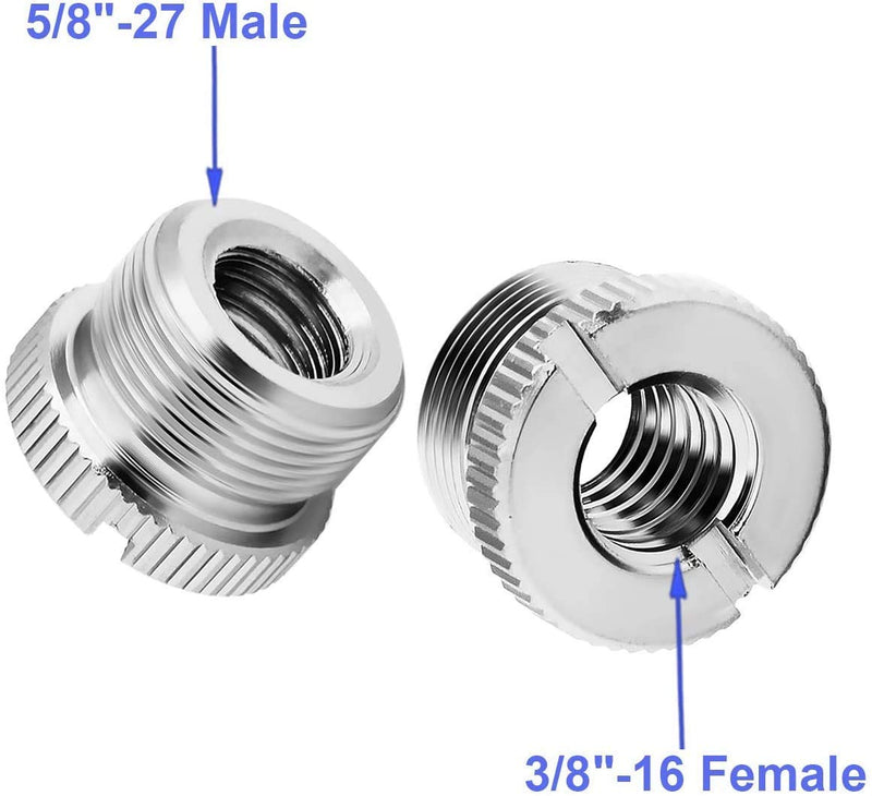 [AUSTRALIA] - Donuts Mic Stand Adapter 3/8 Female to 5/8 Male Screw Adapter Knurled Thread Adapter for Microphone Stand Mount 2 Pack silver 