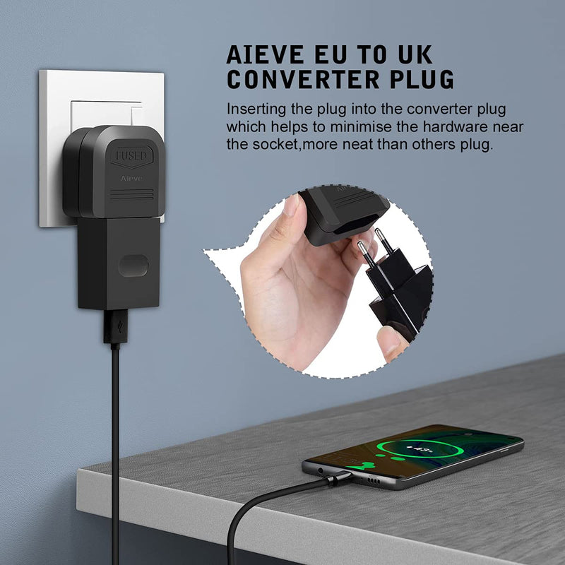 European to UK Plug Adaptor,AIEVE 2 Pin EU to UK 3 Pin Adapter Plug, EU to UK Plug Converter Euro Plug Adaptor UK Socket Adapter (3-Pack,Black) Black