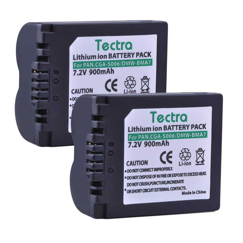 Tectra 2-Pack CGA-S006 DMW-BMA7 Battery and Dual USB Charger for Panasonic Lumix DMC-FZ7, DMC-FZ8, DMC-FZ18, DMC-FZ28, DMC-FZ30, DMC-FZ35, DMC-FZ38, DMC-FZ50 Digital Camera